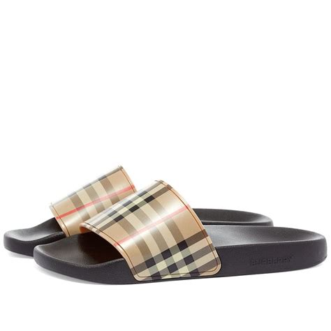 burberry 8023965|Burberry Furley Check Slides Archive Beige Men's .